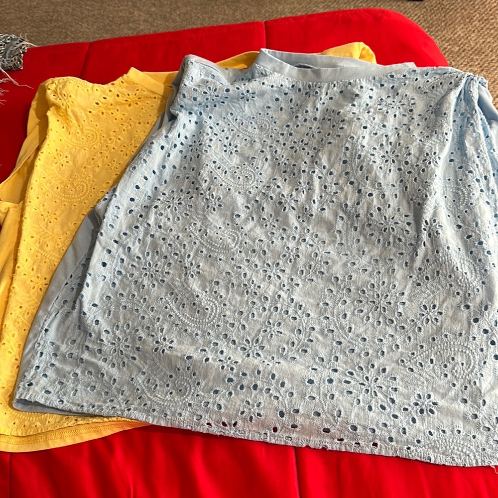 Shein front eyelet tops with shoulder pads